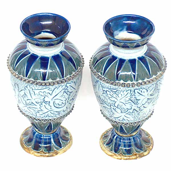 A mint pair of  Doulton Lambeth vases designed by Edith D Lupton