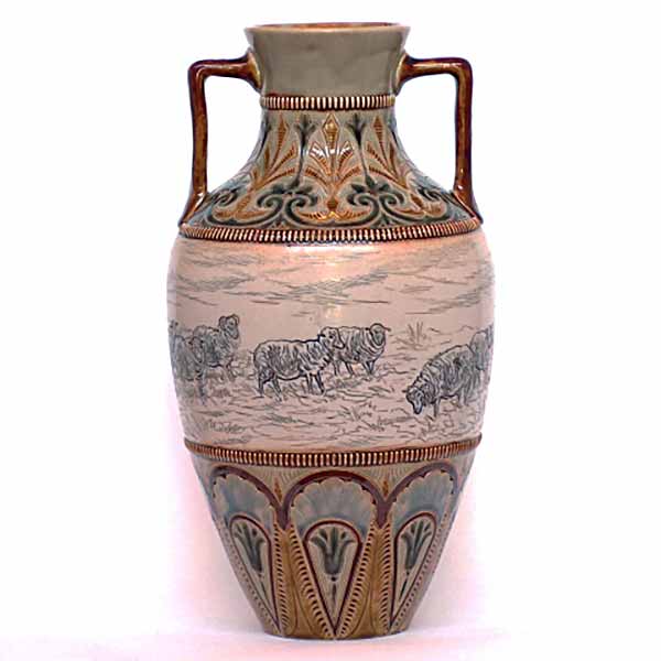 Hannah Barlow - a magnificent 14" (35cm) two-handled Doulton Lambeth vase