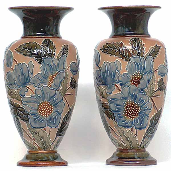 A magnificent pair of Doulton Lambeth 10.5" vases
