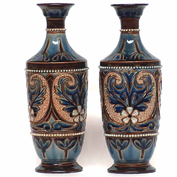 A pair of Doulton Lambeth 10" vases by Eliza Simmance