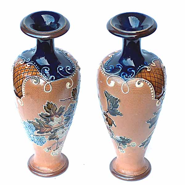 A pair of 10in Royal Doulton floral vases by Florence Roberts - 5816