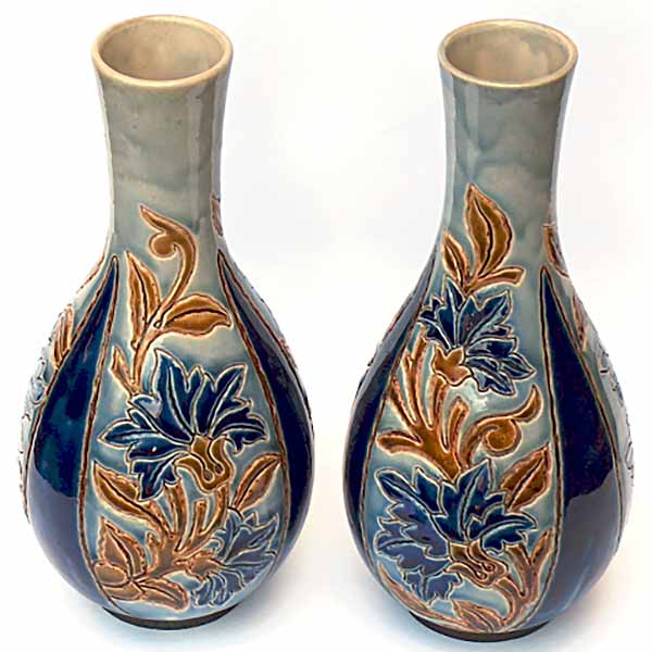 Louisa J Davis - a pair of mint Doulton Lambeth vases - 446