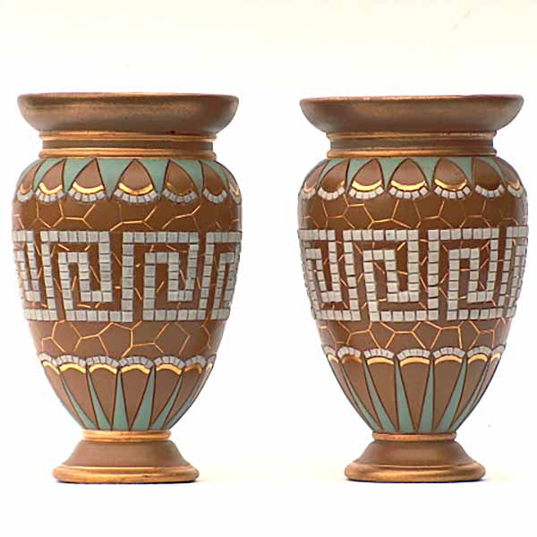 Eliza Simmance - a pair of Doulton Lambeth Siliconware 5in (13cm) vases