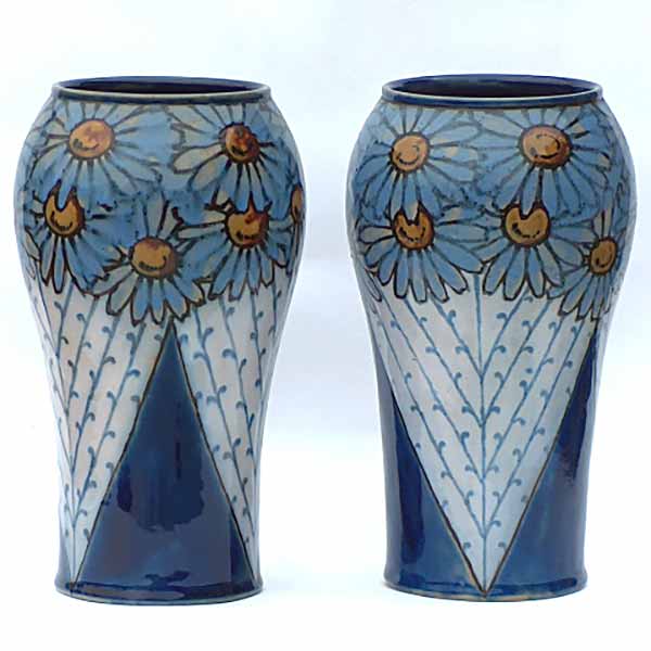 A pair of 8" Royal Doulton Art Deco vases by Florrie Jones