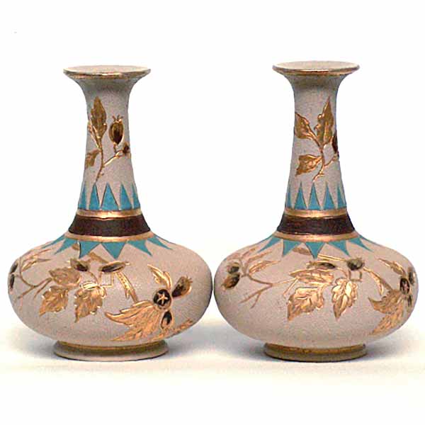 Eliza Simmance - a pair of Doulton Lambeth Silicon ware 14cm (5.75in) vases