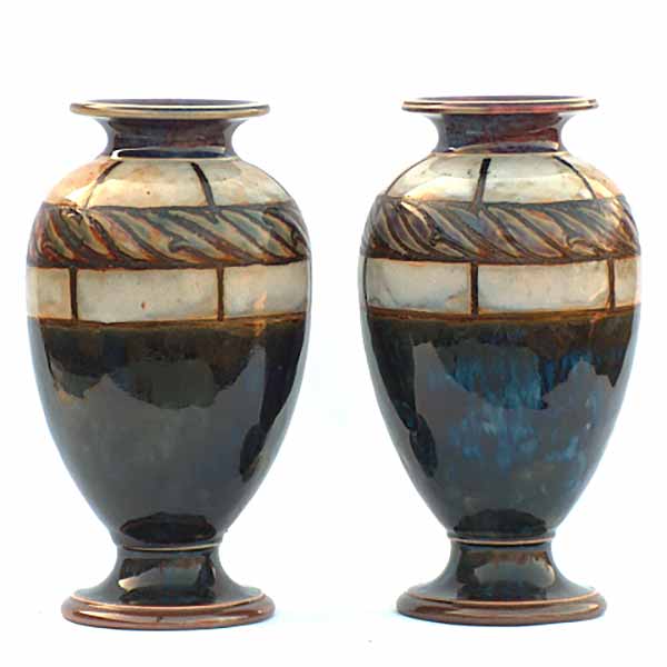 A pair of Royal Doulton 17cn (7in) Art Deco vases by Bessie Newbery - 7410