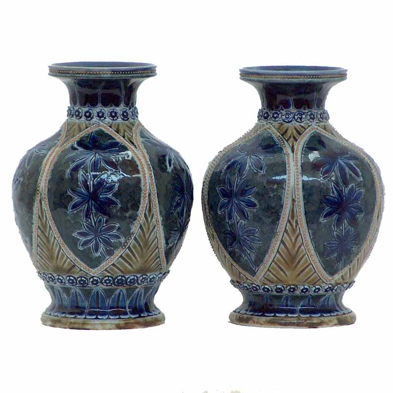 Elizabeth Fisher - a Doulton Lambeth pair of 13.5cm (5.5in) vases – 366/367 