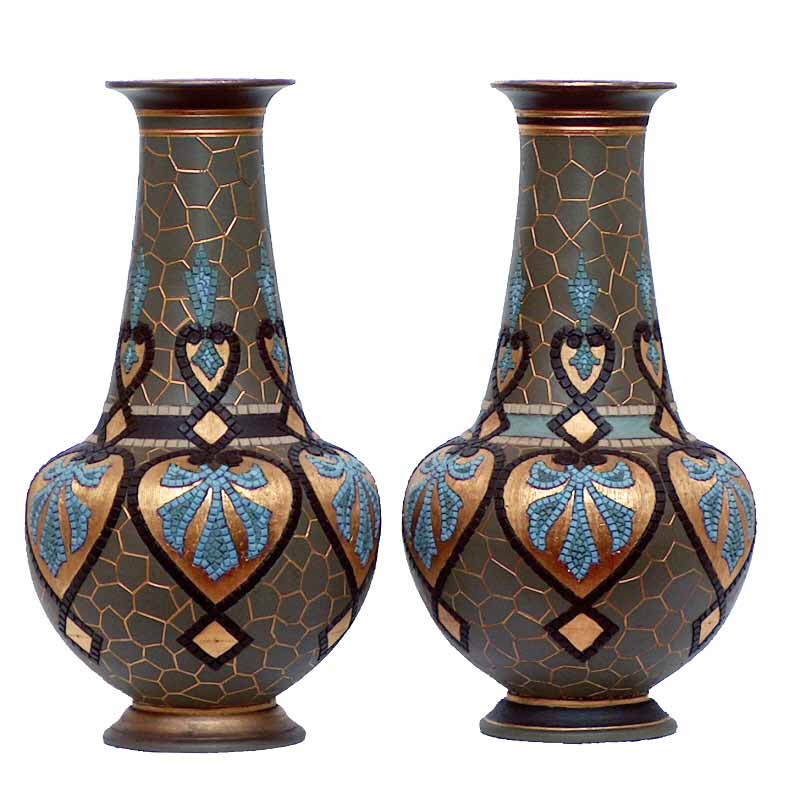 Eliza Simmance - A pair of Doulton Lambeth Silicon ware 10.25in (26cm) vases - 275