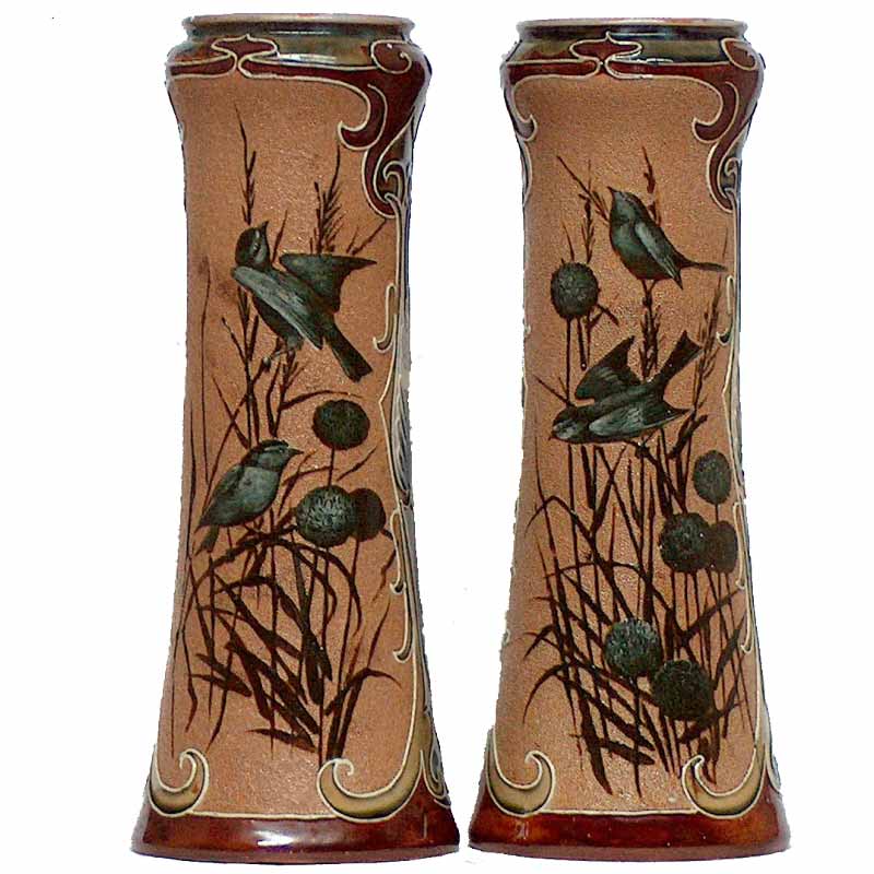 A pair of Royal Doulton 12.75in (32cm) vases by Florence Barlow - 312