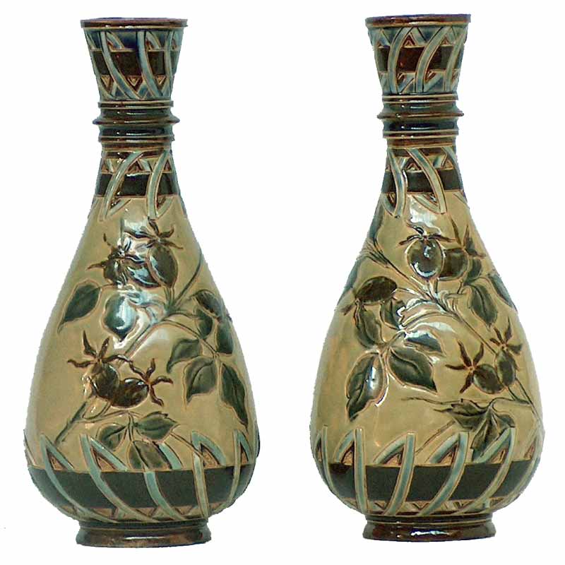 Edith Lupton - a pair of 6.5in (16.5cm) Doulton Lambeth vases - 405