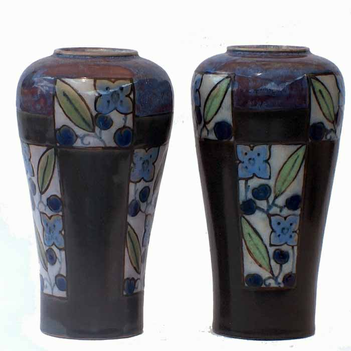 A pair of Royal Doulton Art Deco 7.5in (18.25cm) vases - 7948