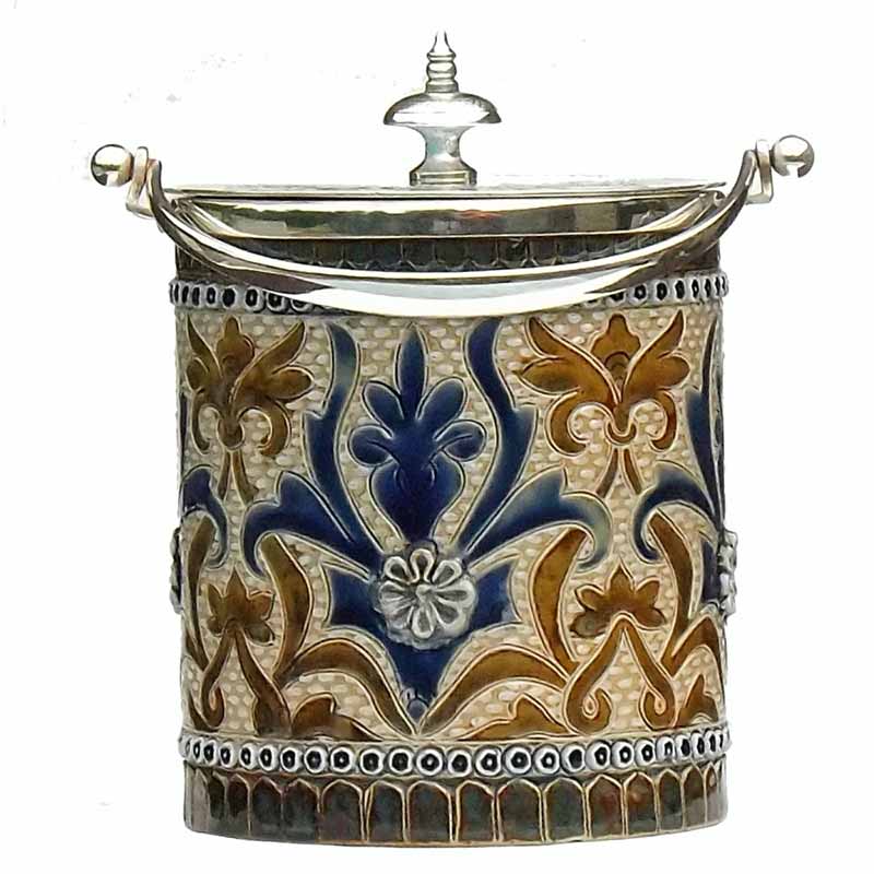 Edith D Lupton - a 5.75in (14cm) Doulton Lambeth biscuit barrel