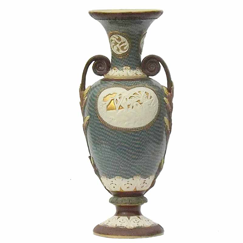 Mark Marshall - a 10in (25cm) Doulton Lambeth vase with marqueterie decoration - 938 