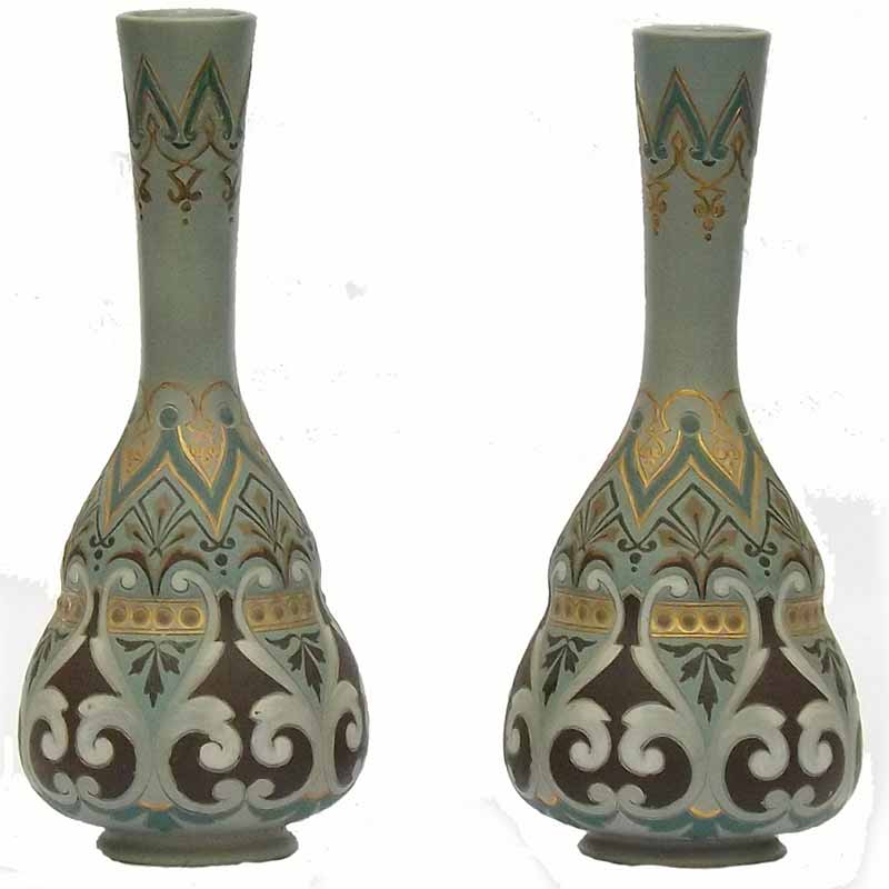 A pair of 8.5in (21cm) Doulton Lambeth siliconware vases by Eliza Simmance - 256