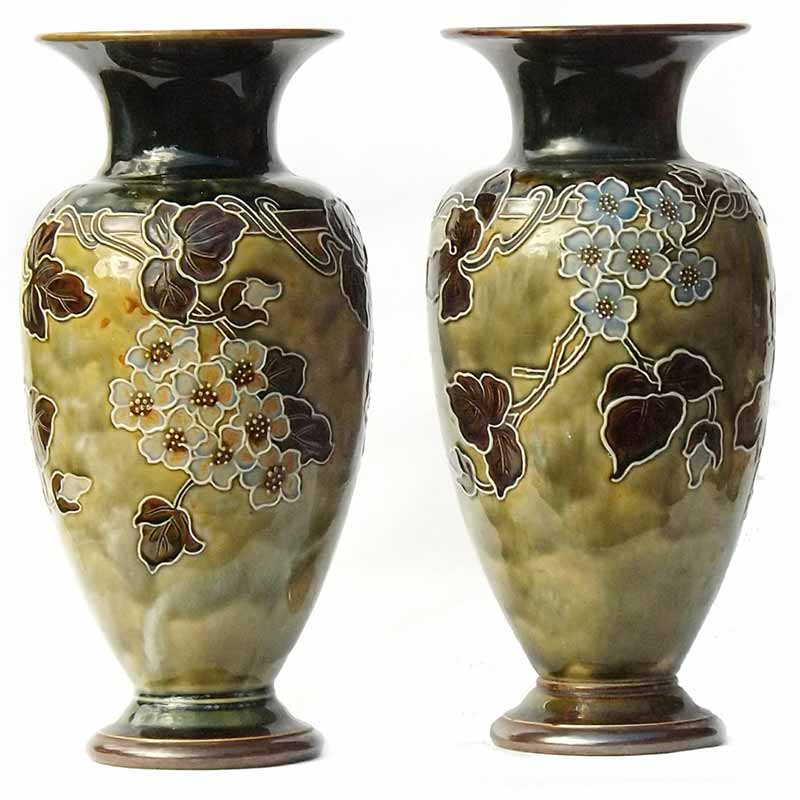 A pair of Royal Doulton 10.5in (26.5cm) vases by Florence Roberts - 7314