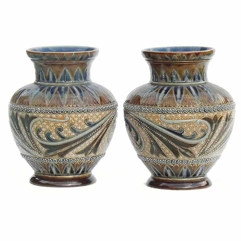 A pair of Doulton Lambeth 6.25in (16cm) vases by Florence Barlow - 9 & 10