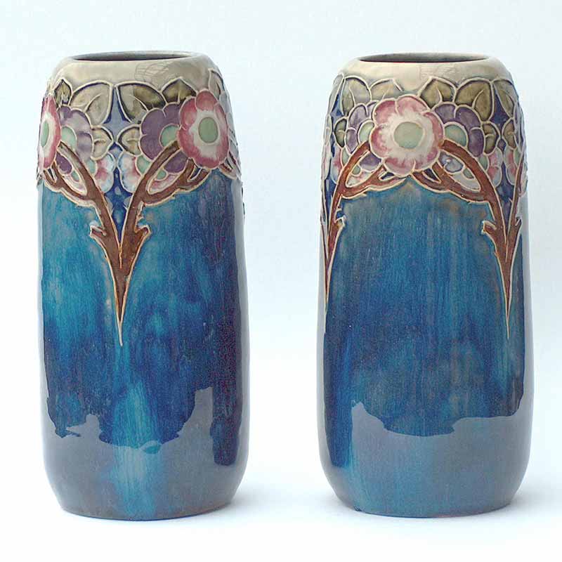 Pair of 1930s Royal Doulton stoneware Art Deco vases