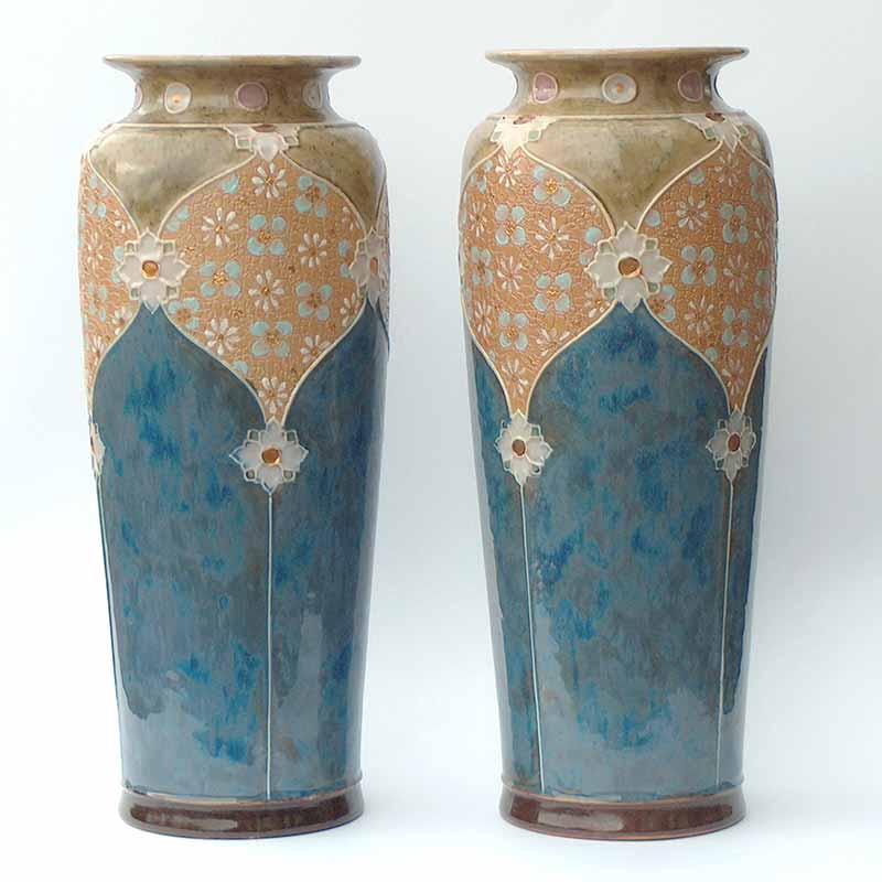Pair of Royal Doulton Art Nouveau 14" stoneware vases
