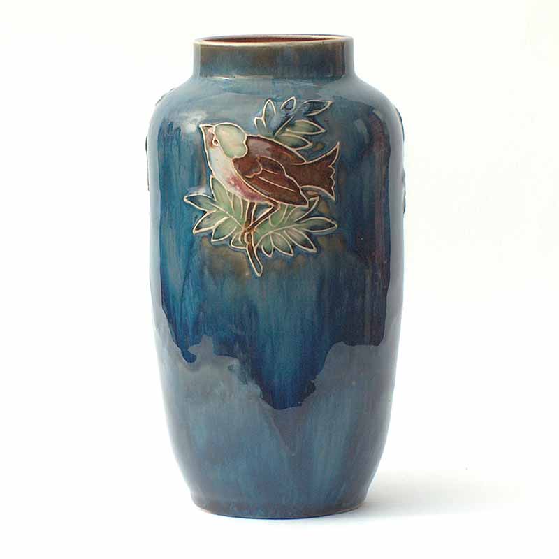Royal Doulton Art Nouveau stoneware vase with tube-lined bird motifs