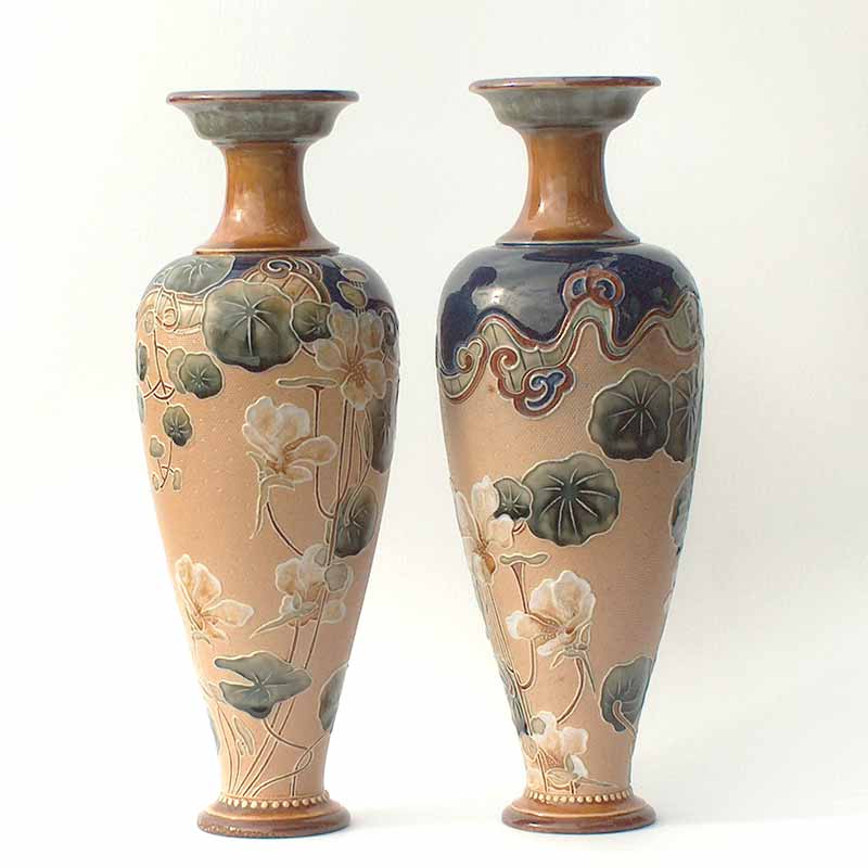 Pair of large Royal Doulton Art Nouveau tube-lined stoneware vases